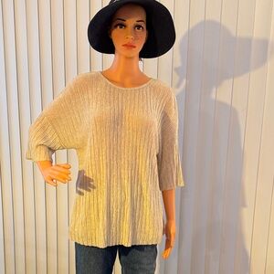 Womens Cream Ribbed Knit Boatneck Top